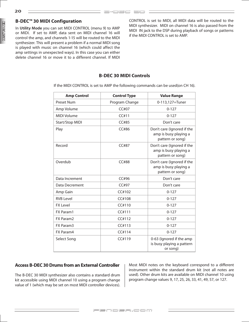 Fender B-DEC 30 User Manual | Page 20 / 156