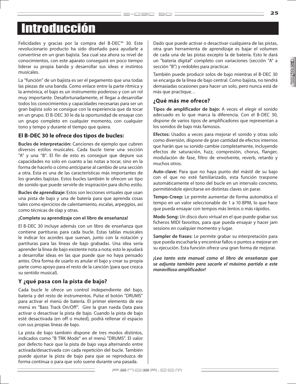 Introducción | Fender B-DEC 30 User Manual | Page 25 / 156