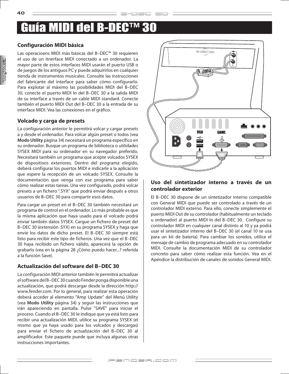 Guía midi del b-dec™ 30 | Fender B-DEC 30 User Manual | Page 40 / 156