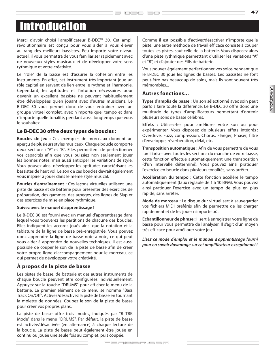 Introduction | Fender B-DEC 30 User Manual | Page 47 / 156