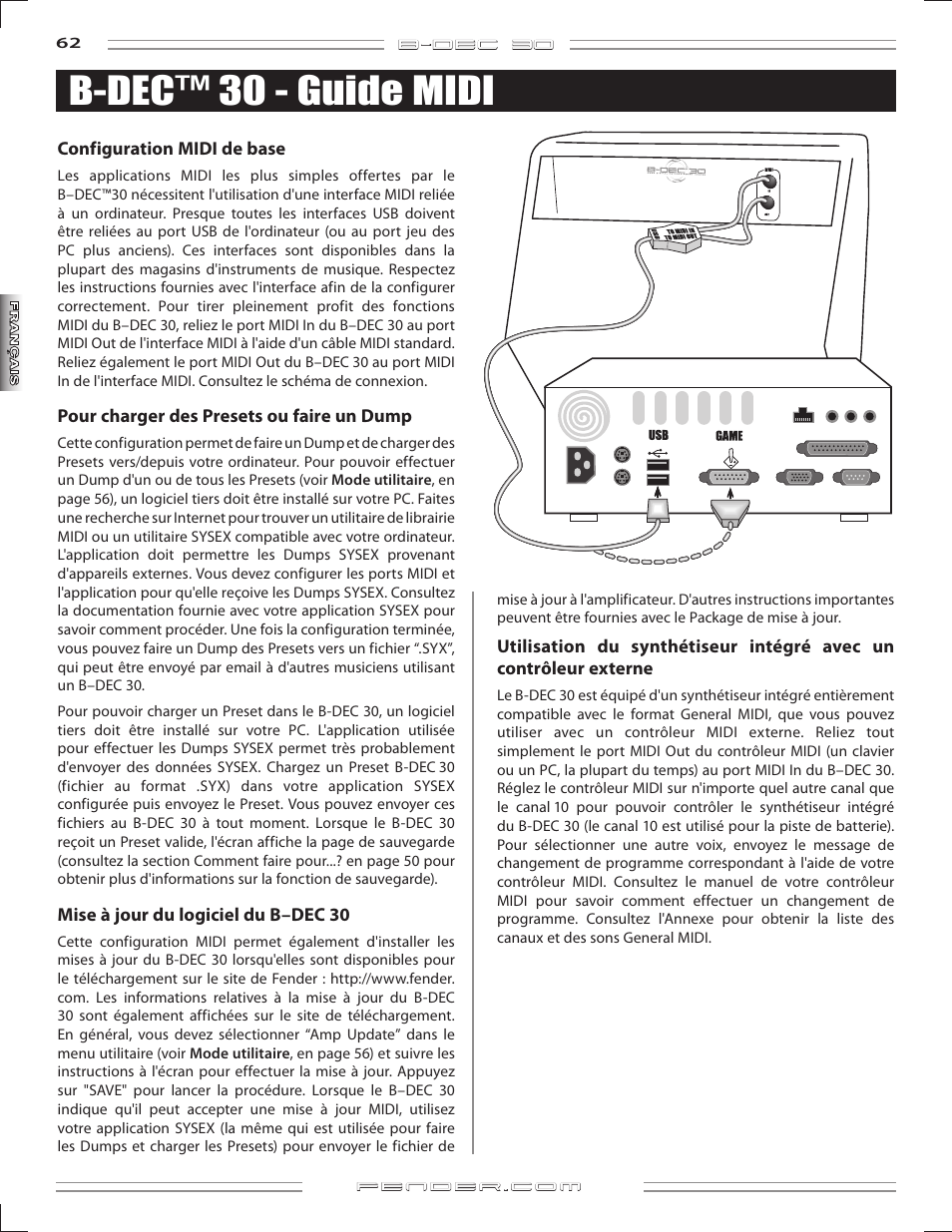 B-dec™ 30 - guide midi | Fender B-DEC 30 User Manual | Page 62 / 156