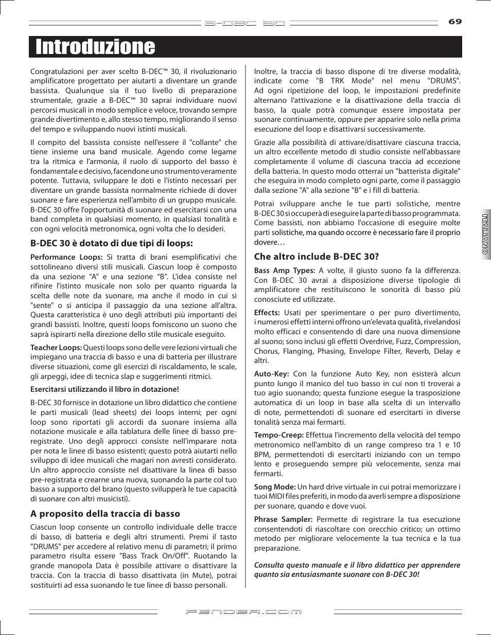 Introduzione | Fender B-DEC 30 User Manual | Page 69 / 156