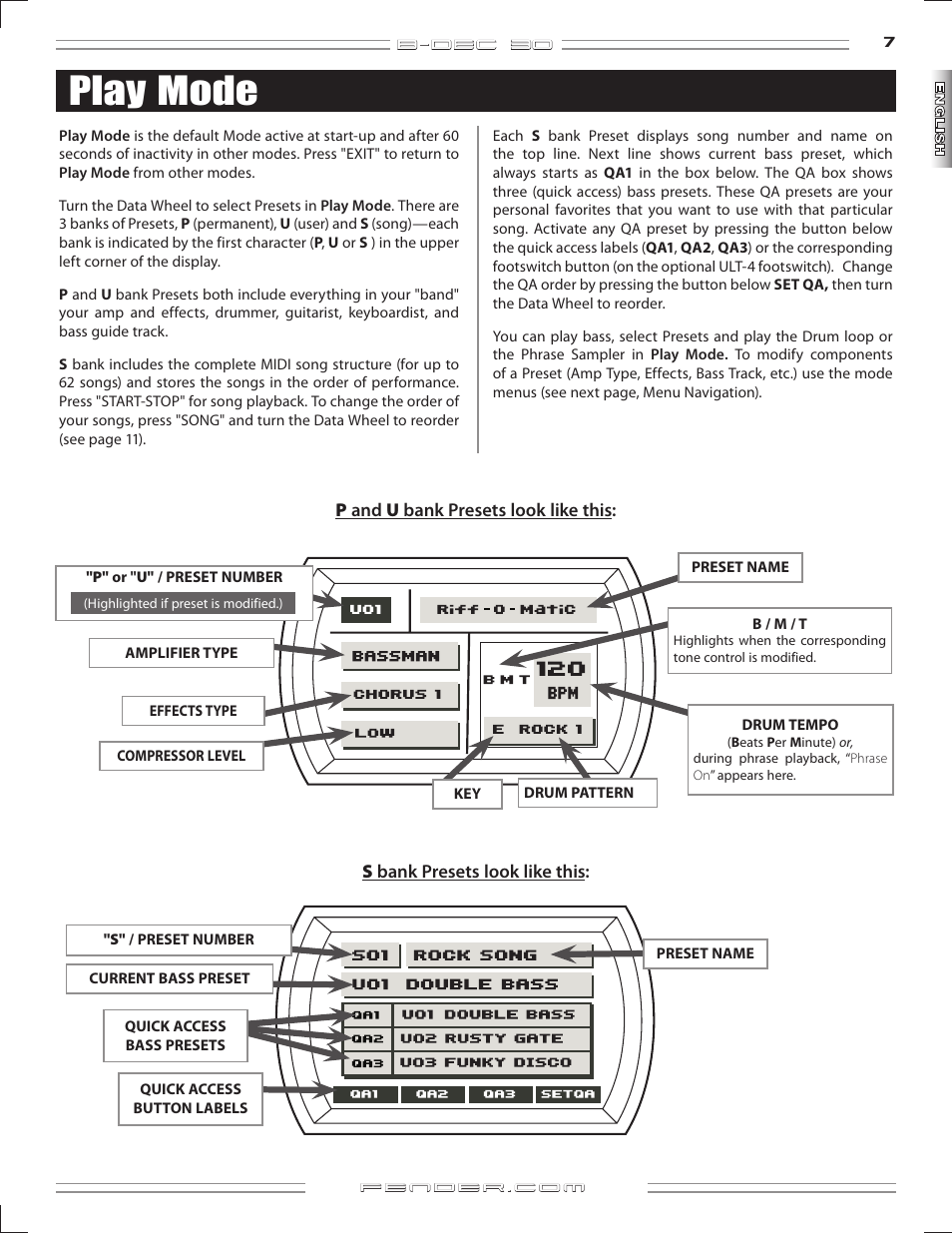 Play mode | Fender B-DEC 30 User Manual | Page 7 / 156