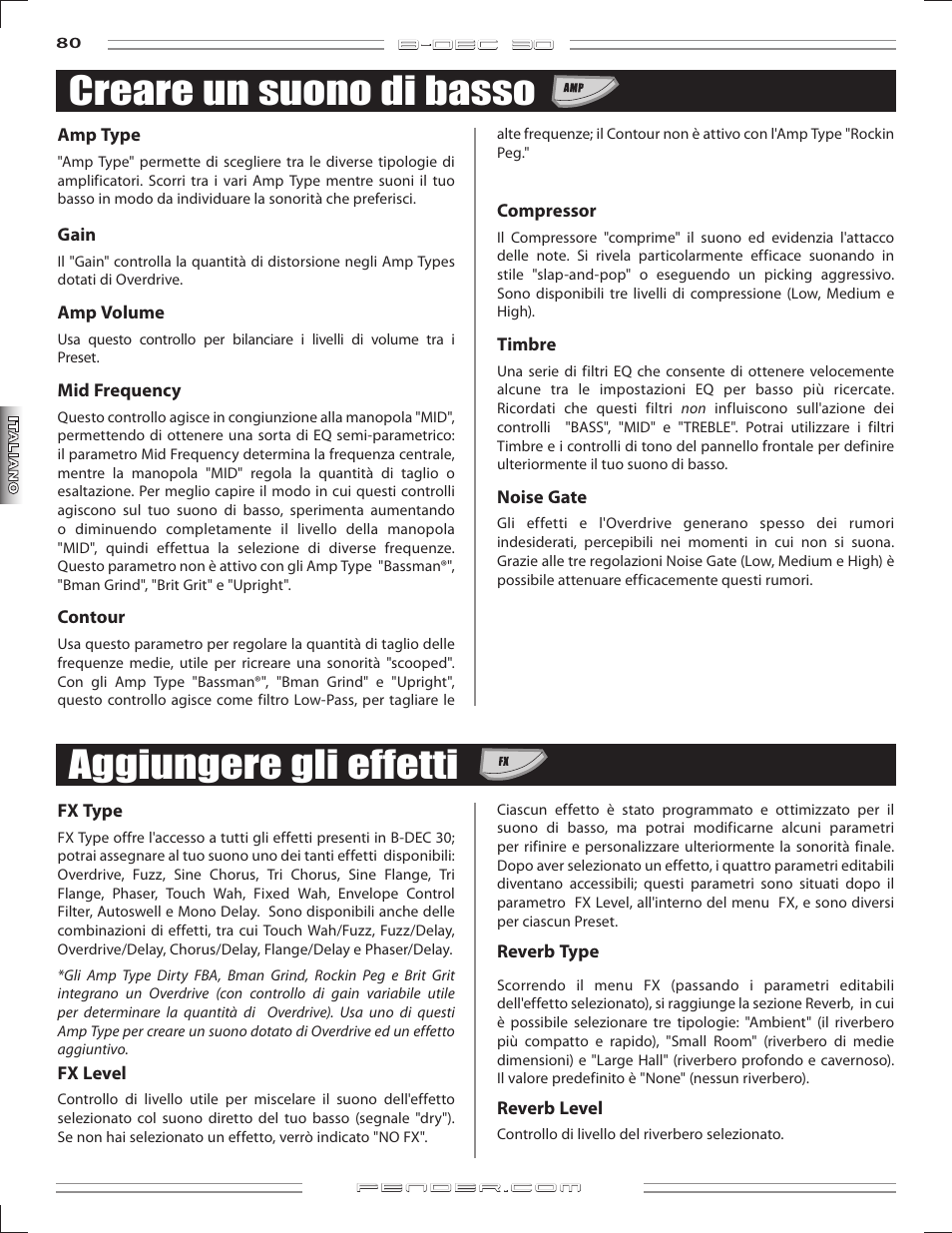 Creare un suono di basso, Aggiungere gli effetti | Fender B-DEC 30 User Manual | Page 80 / 156