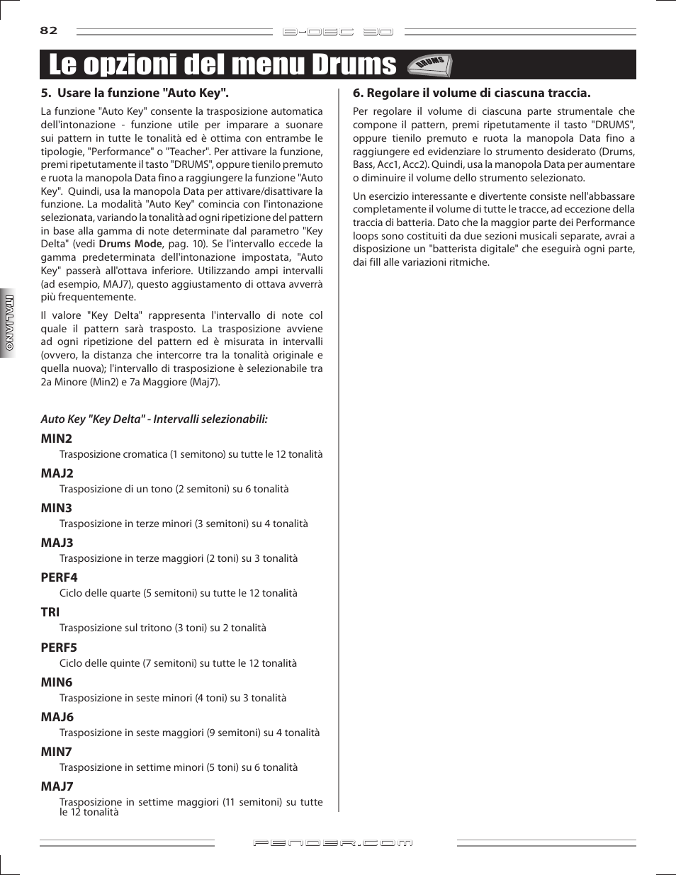 Le opzioni del menu drums | Fender B-DEC 30 User Manual | Page 82 / 156