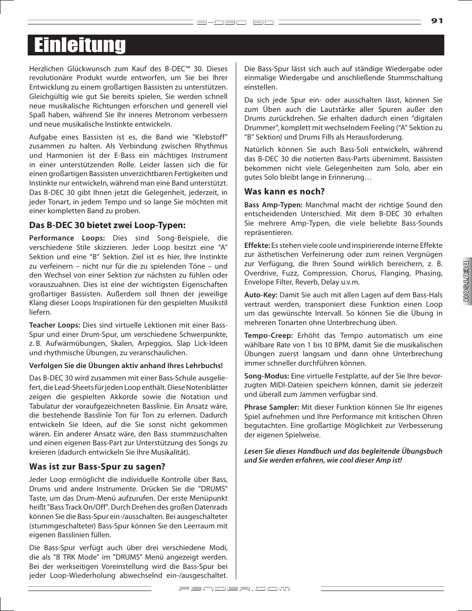 Einleitung | Fender B-DEC 30 User Manual | Page 91 / 156