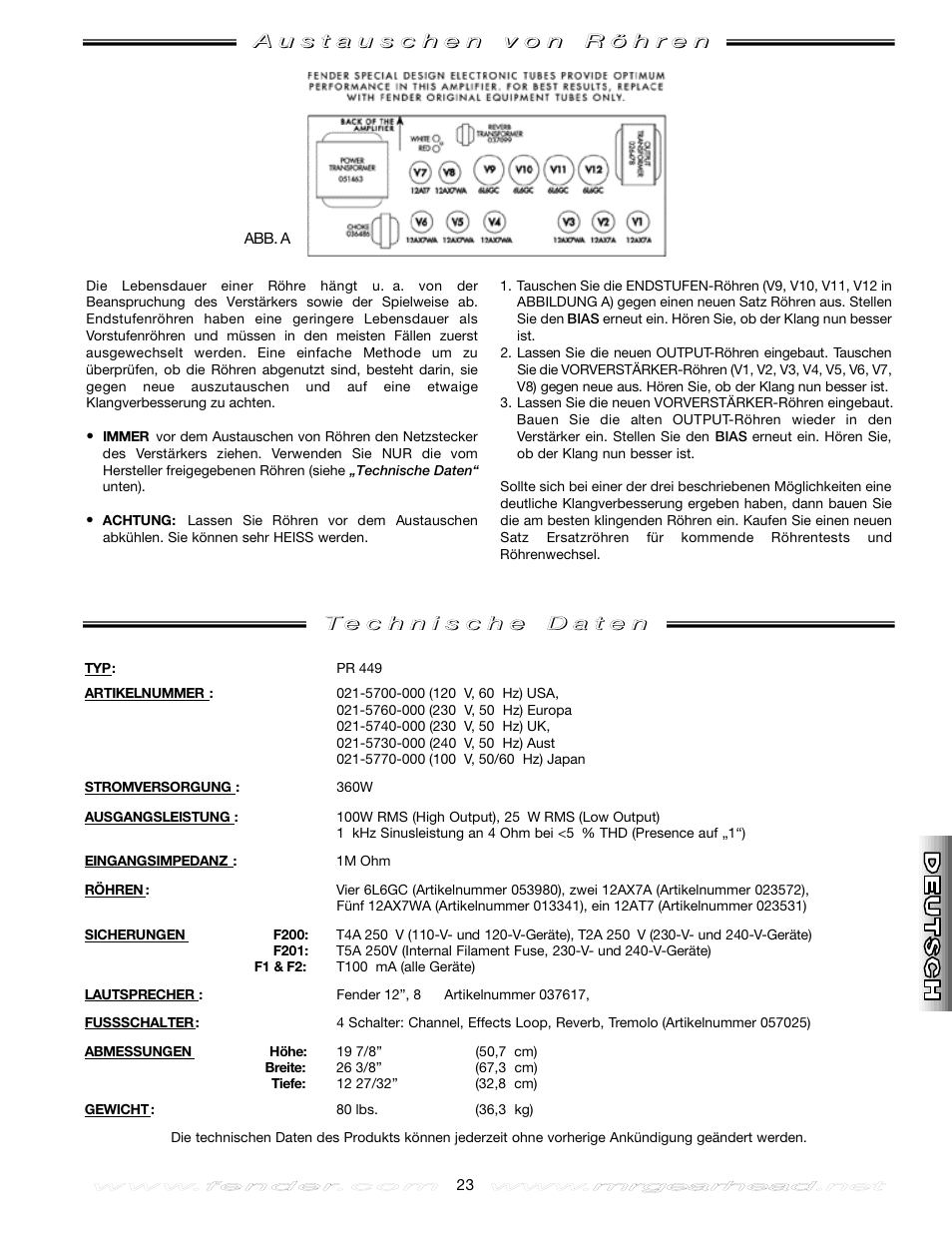 Fender Twin Amp User Manual | Page 23 / 28
