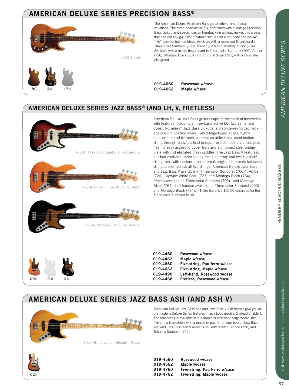 American deluxe series precision bass, American deluxe series jazz bass ash (and ash v), And lh, v, fretless) | Fender Artist Series User Manual | Page 6 / 12