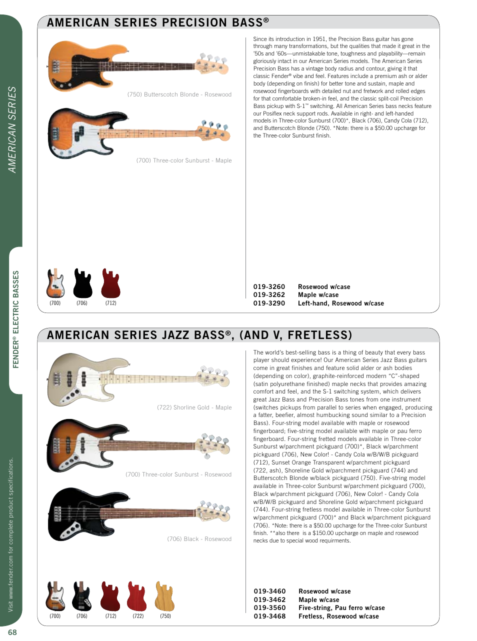 American series jazz bass, And v, fretless) american series precision bass, American series | Fender Artist Series User Manual | Page 7 / 12