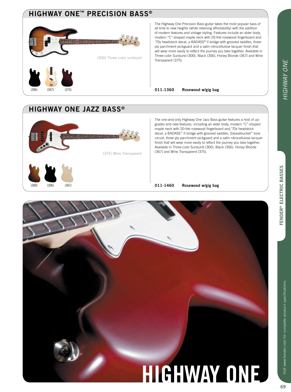 Highway one jazz bass, Highway one, Precision bass | Highw ay one | Fender Artist Series User Manual | Page 8 / 12