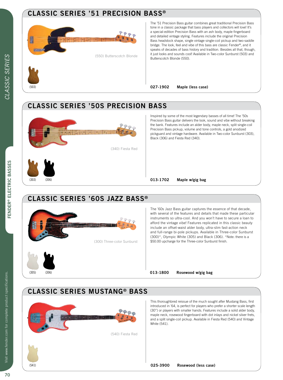 Classic series mustang, Bass classic series ’60s jazz bass, Classic series | Fender Artist Series User Manual | Page 9 / 12