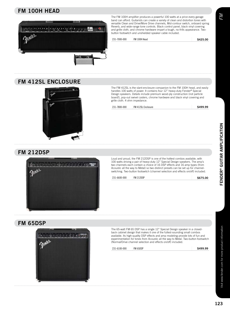 Fm 100h head, Fm 412sl enclosure, Fm 212dsp | Fm 65dsp | Fender 57 deluxe User Manual | Page 16 / 22
