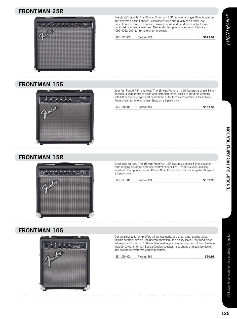 Frontman 25r, Frontman 15g, Frontman 15r | Frontman 10g, Fr ontman | Fender 57 deluxe User Manual | Page 18 / 22