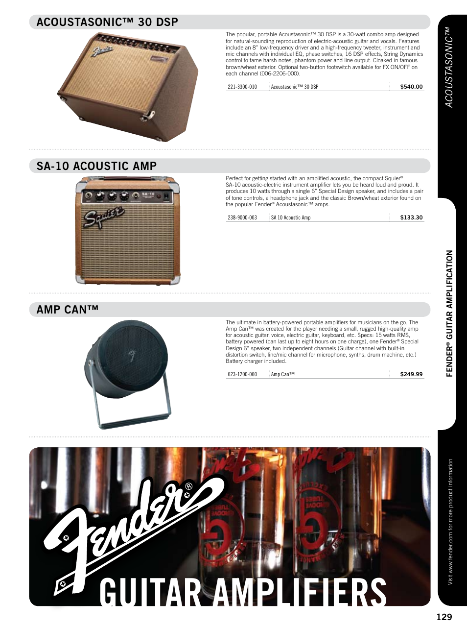 Guitar amplifiers, Acoustasonic™ 30 dsp, Sa-10 acoustic amp | Amp can, Ac oust asoni c | Fender 57 deluxe User Manual | Page 22 / 22