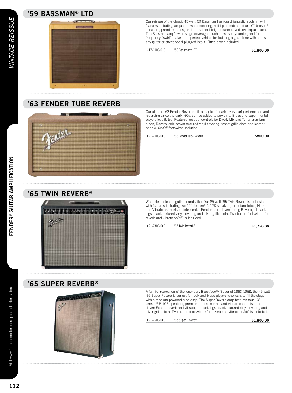 59 bassman, 63 fender tube reverb, 65 twin reverb | 65 super reverb, Vint age reissue, Fender, Guit ar a mpli fica tion | Fender 57 deluxe User Manual | Page 5 / 22