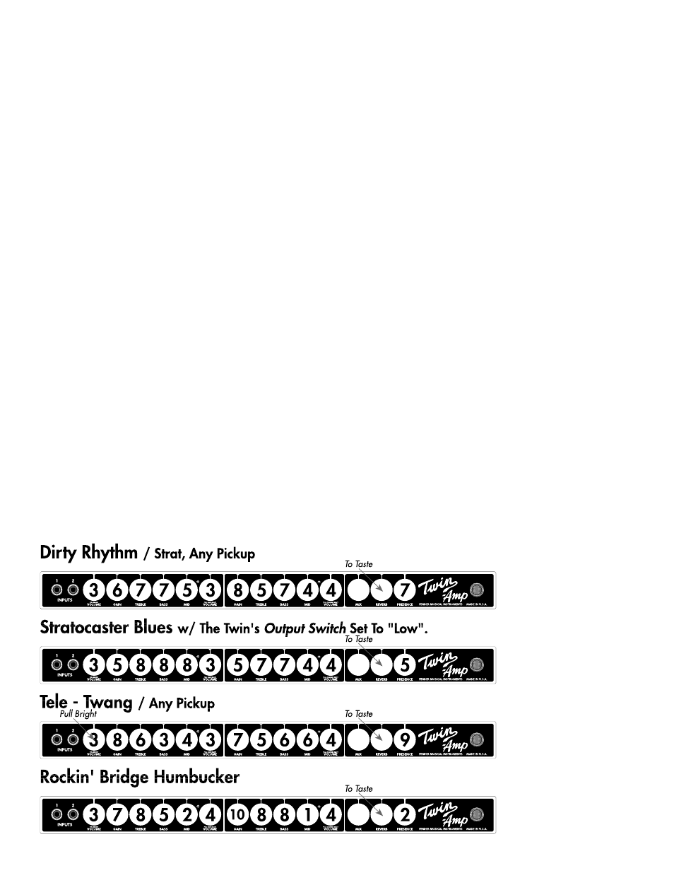 Introduction twin amp sound settings | Fender Twin Amplifier User Manual | Page 2 / 8