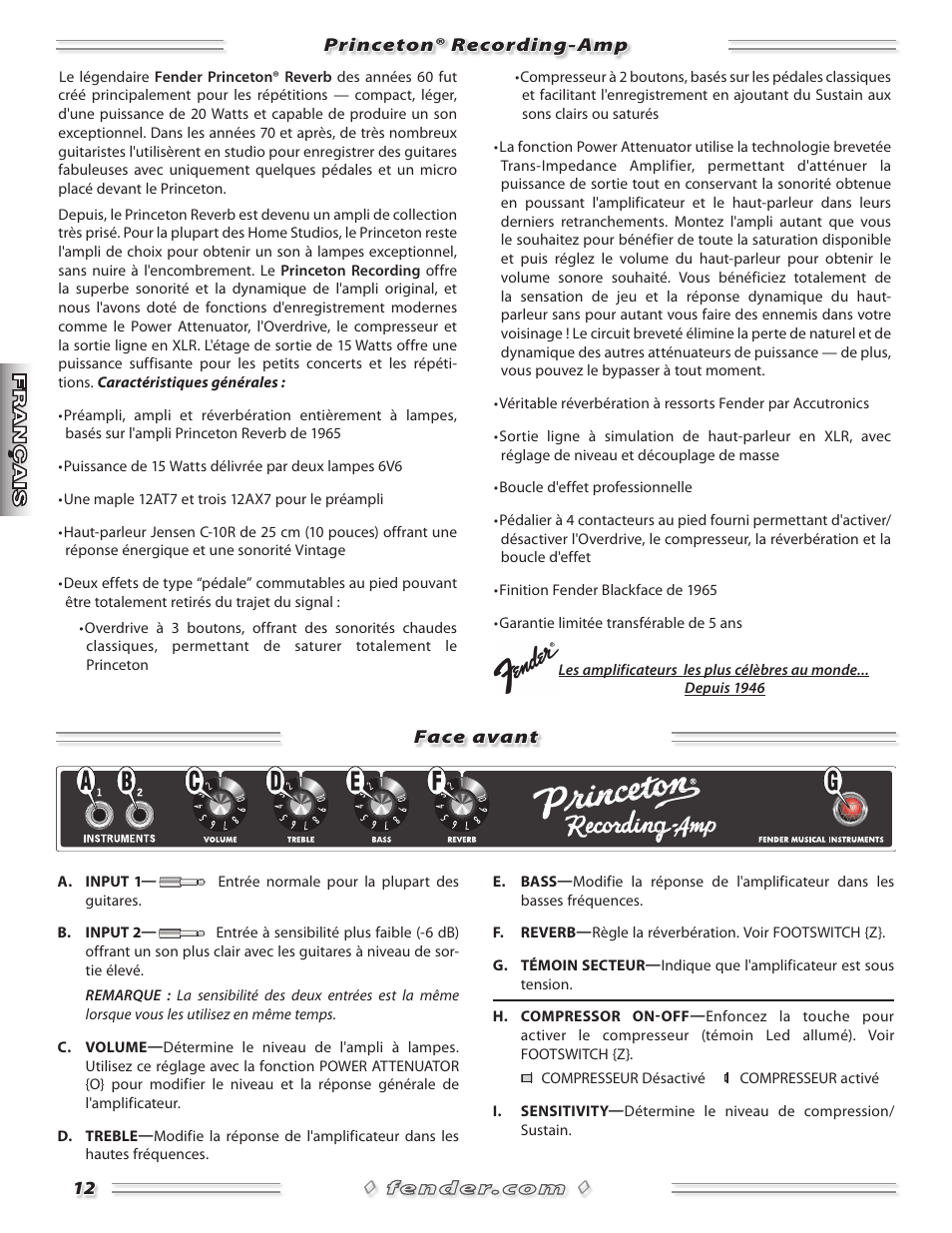 Fender Princeton Reverb Amp User Manual | Page 12 / 28