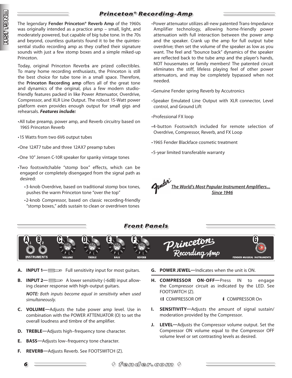 Fender Princeton Reverb Amp User Manual | Page 6 / 28