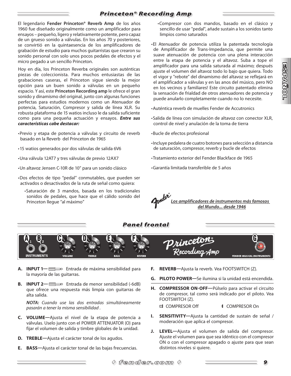 Fender Princeton Reverb Amp User Manual | Page 9 / 28