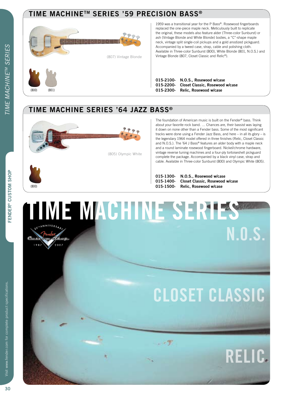 Time machine series, N.0.s. closet classic relic, Time machine series ’64 jazz bass | Time machine, Series ’59 precision bass, Time m ac hine, Series | Fender Custom Artist series User Manual | Page 11 / 14