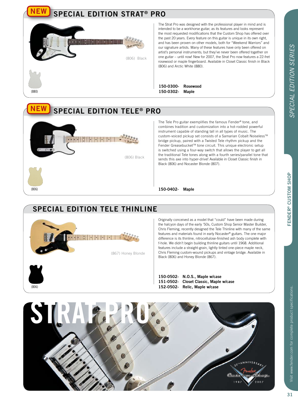 Strat pro, Special edition tele thinline, New special edition tele | Pro special edition strat, Spe c ia l edition series | Fender Custom Artist series User Manual | Page 12 / 14