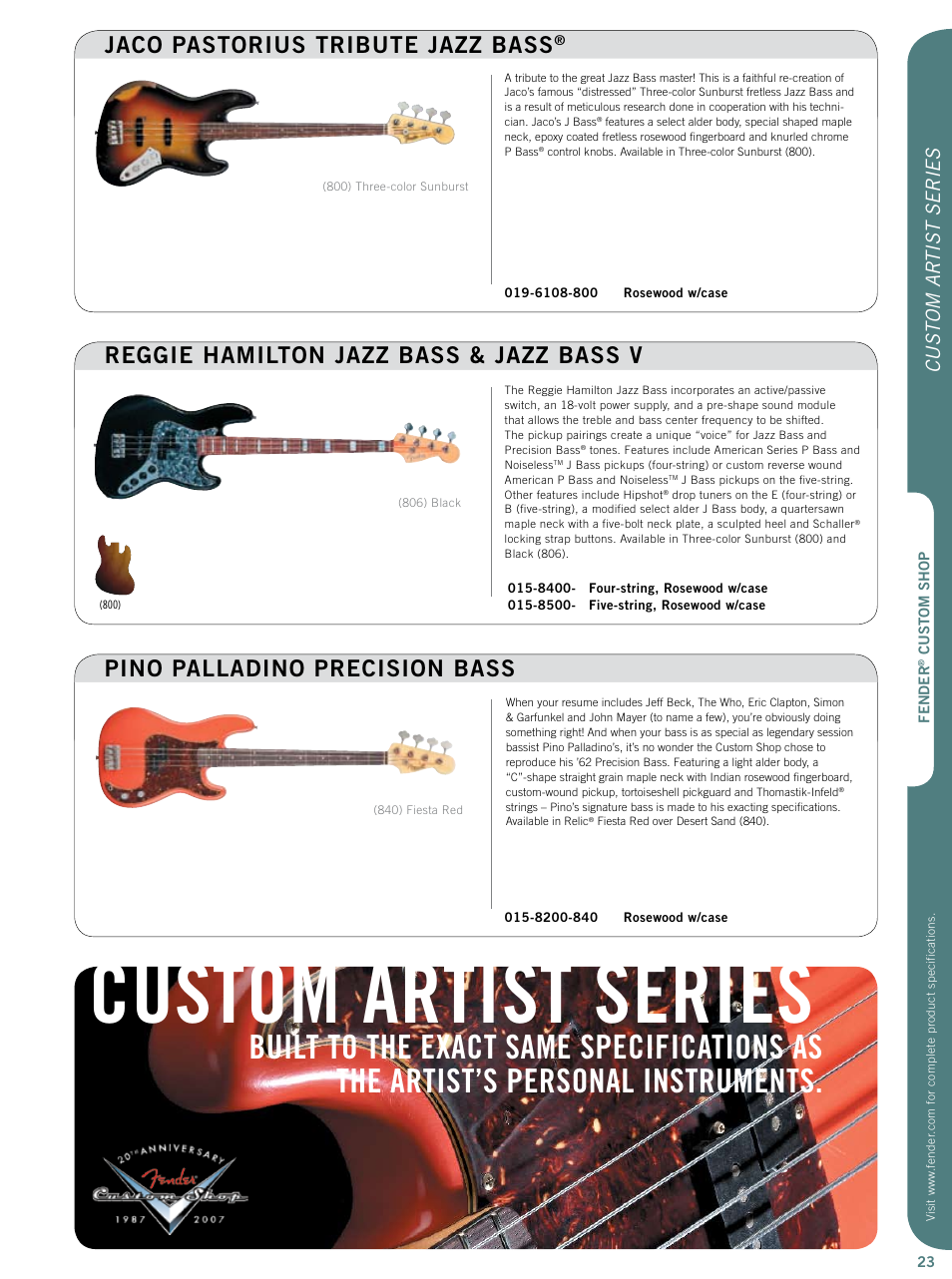 Custom artist series, Jaco pastorius tribute jazz bass, Custom ar tist series | Fender Custom Artist series User Manual | Page 4 / 14