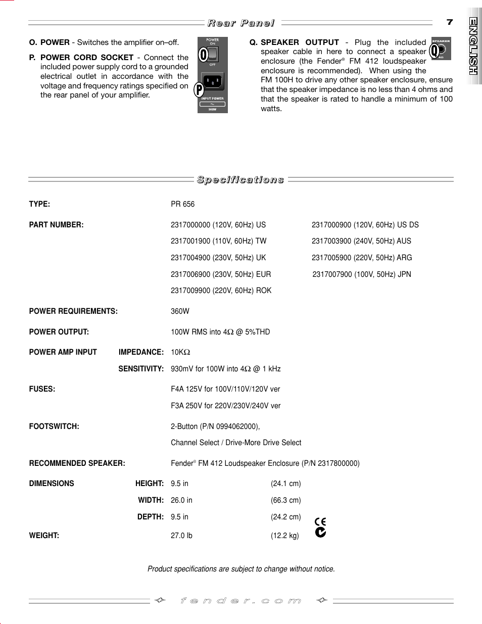 Fender FM 100H User Manual | Page 7 / 20