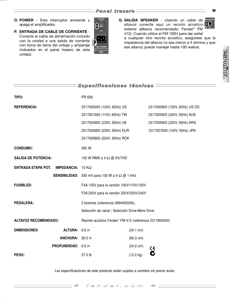 Fender FM 100H User Manual | Page 9 / 20