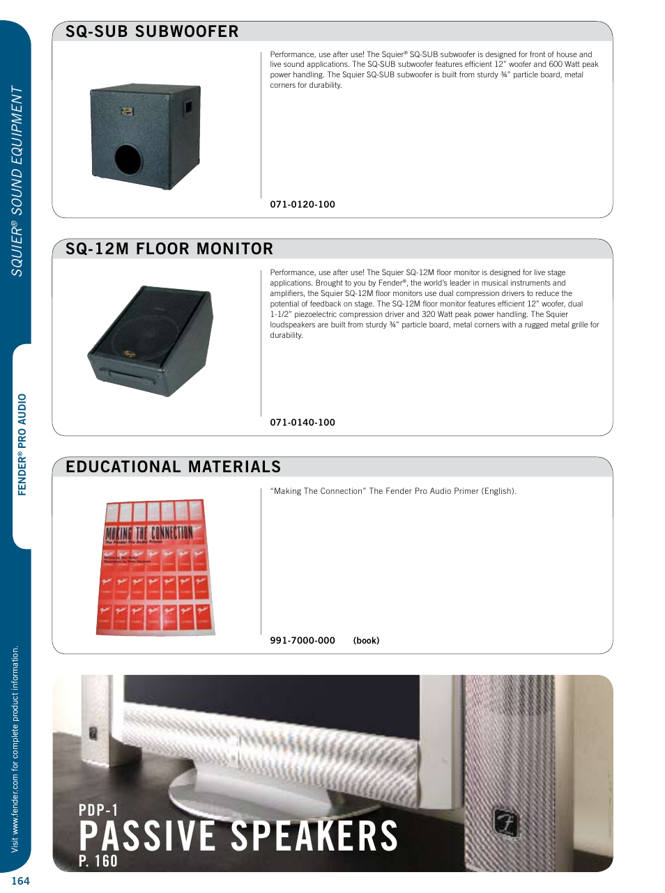 Passive speakers, Pdp-1, P. 160 | Squier, Sound equipment | Fender PASSPORT Serie User Manual | Page 11 / 13