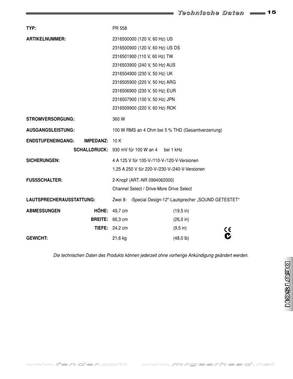 Fender FM 212R User Manual | Page 15 / 20
