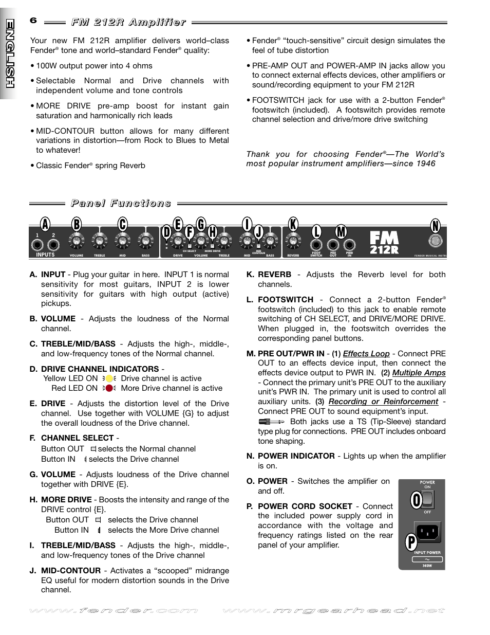 Fender FM 212R User Manual | Page 6 / 20