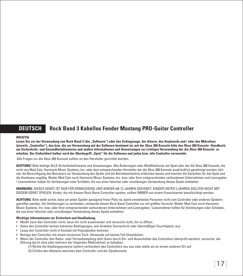 Rock Band Wireless Fender Mustang PRO-Guitar Controller Rock Band 3-Xbox 360 User Manual | Page 17 / 32
