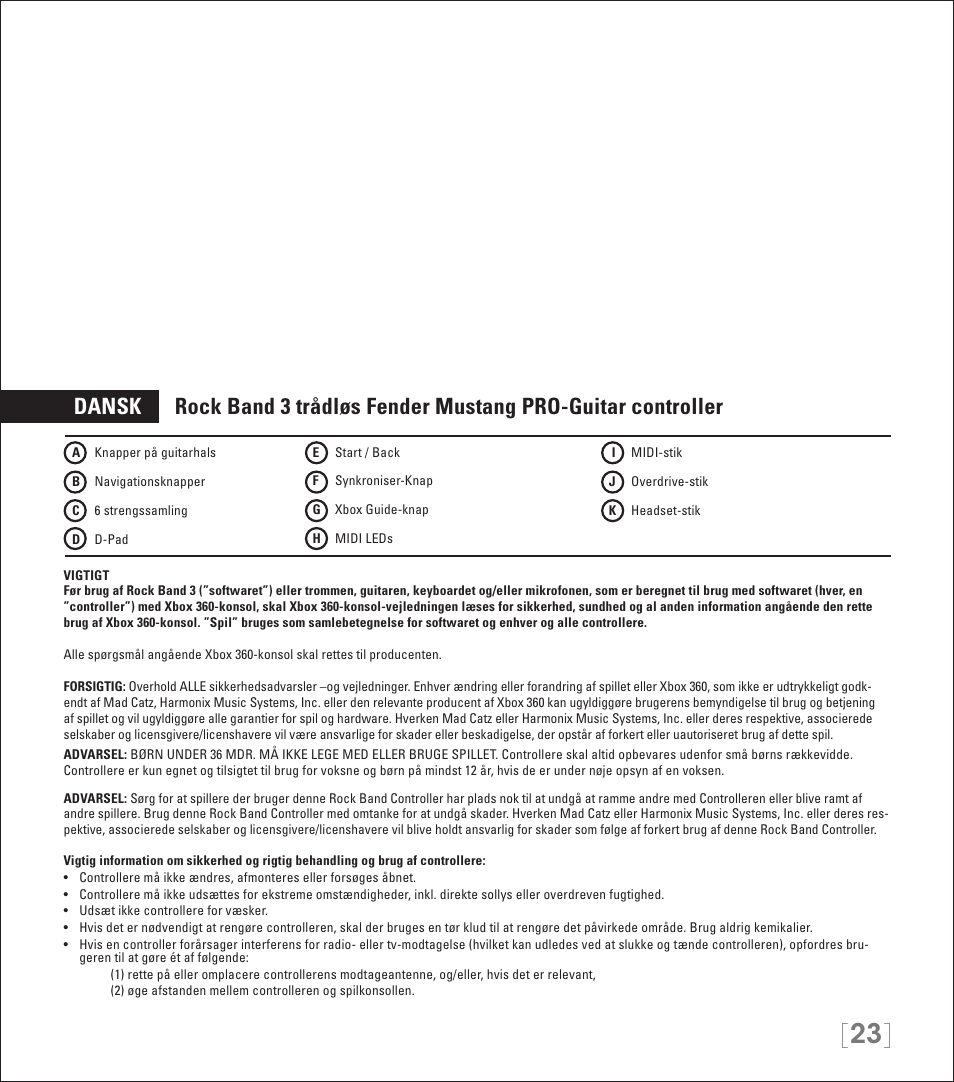 Rock Band Wireless Fender Mustang PRO-Guitar Controller Rock Band 3-Xbox 360 User Manual | Page 23 / 32