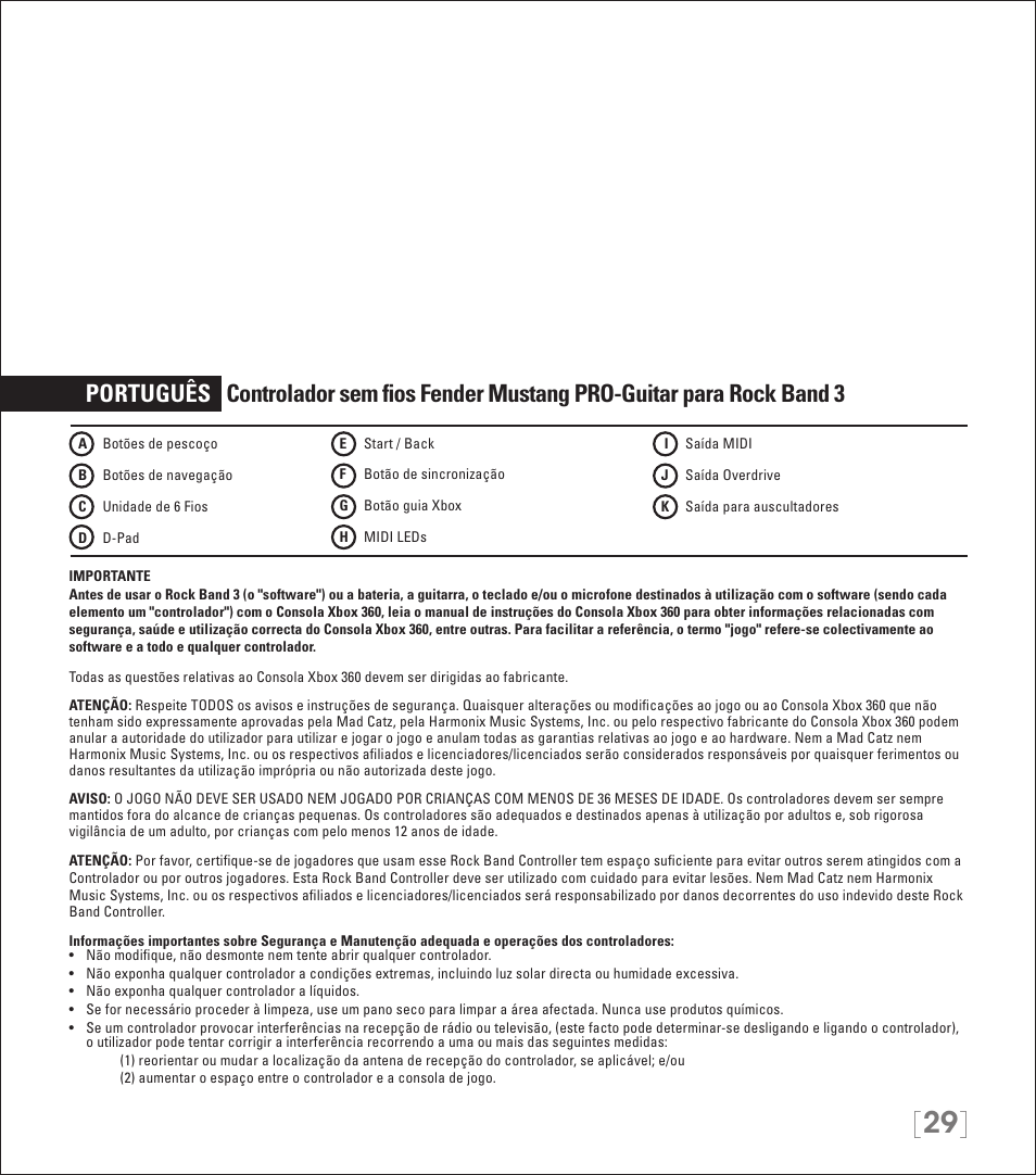 Rock Band Wireless Fender Mustang PRO-Guitar Controller Rock Band 3-Xbox 360 User Manual | Page 29 / 32