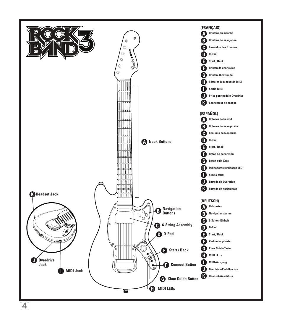 Rock Band Wireless Fender Mustang PRO-Guitar Controller Rock Band 3-Xbox 360 User Manual | Page 4 / 32