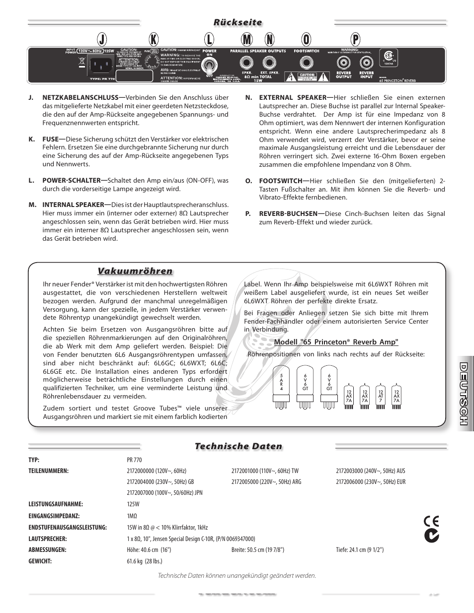 Vakuumröhren | Fender Princeton 65 Reverb Amp User Manual | Page 15 / 20