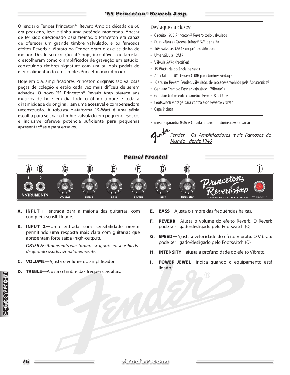 Destaques inclusos | Fender Princeton 65 Reverb Amp User Manual | Page 16 / 20