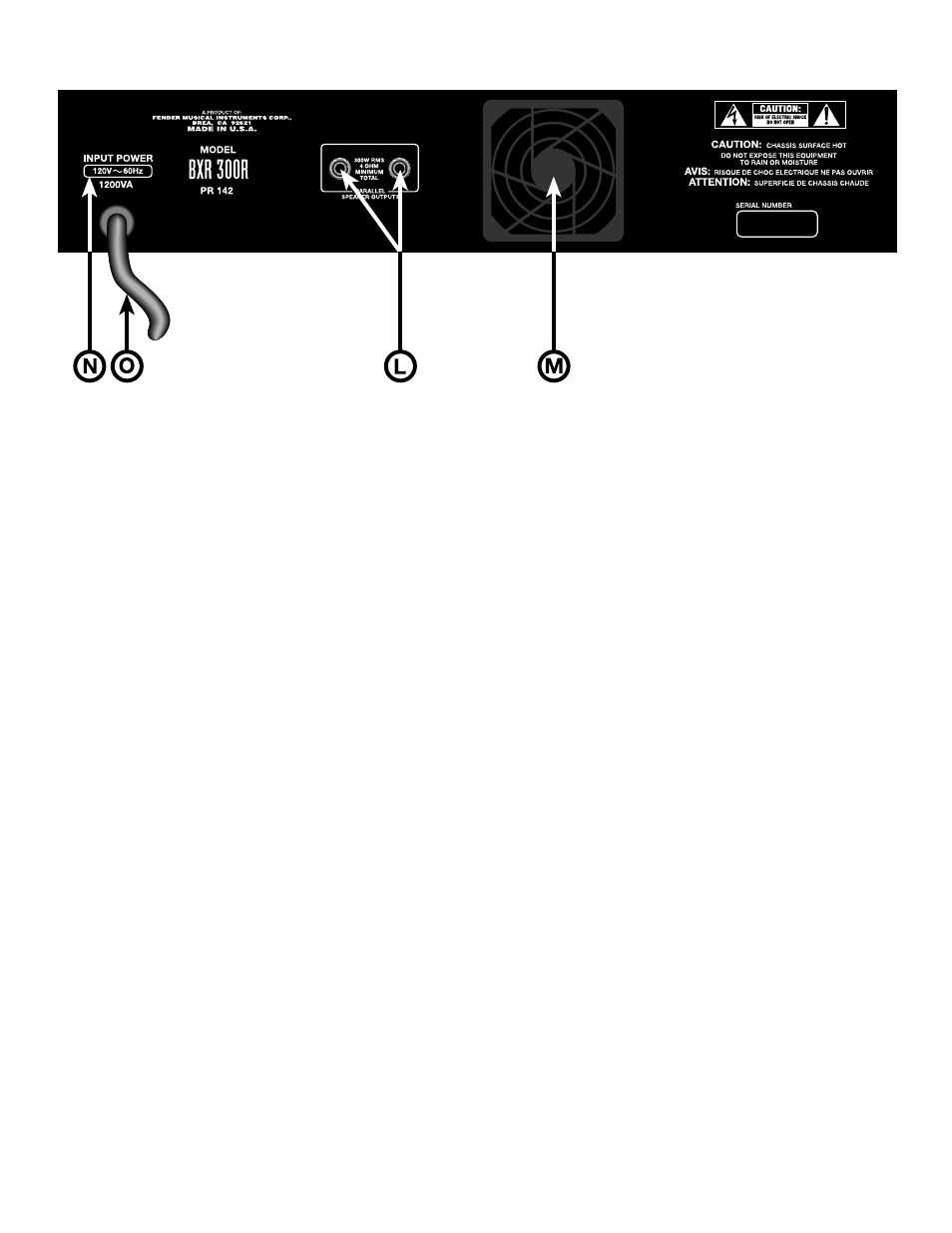 Rear panel descriptions | Fender BXR 300C User Manual | Page 4 / 7