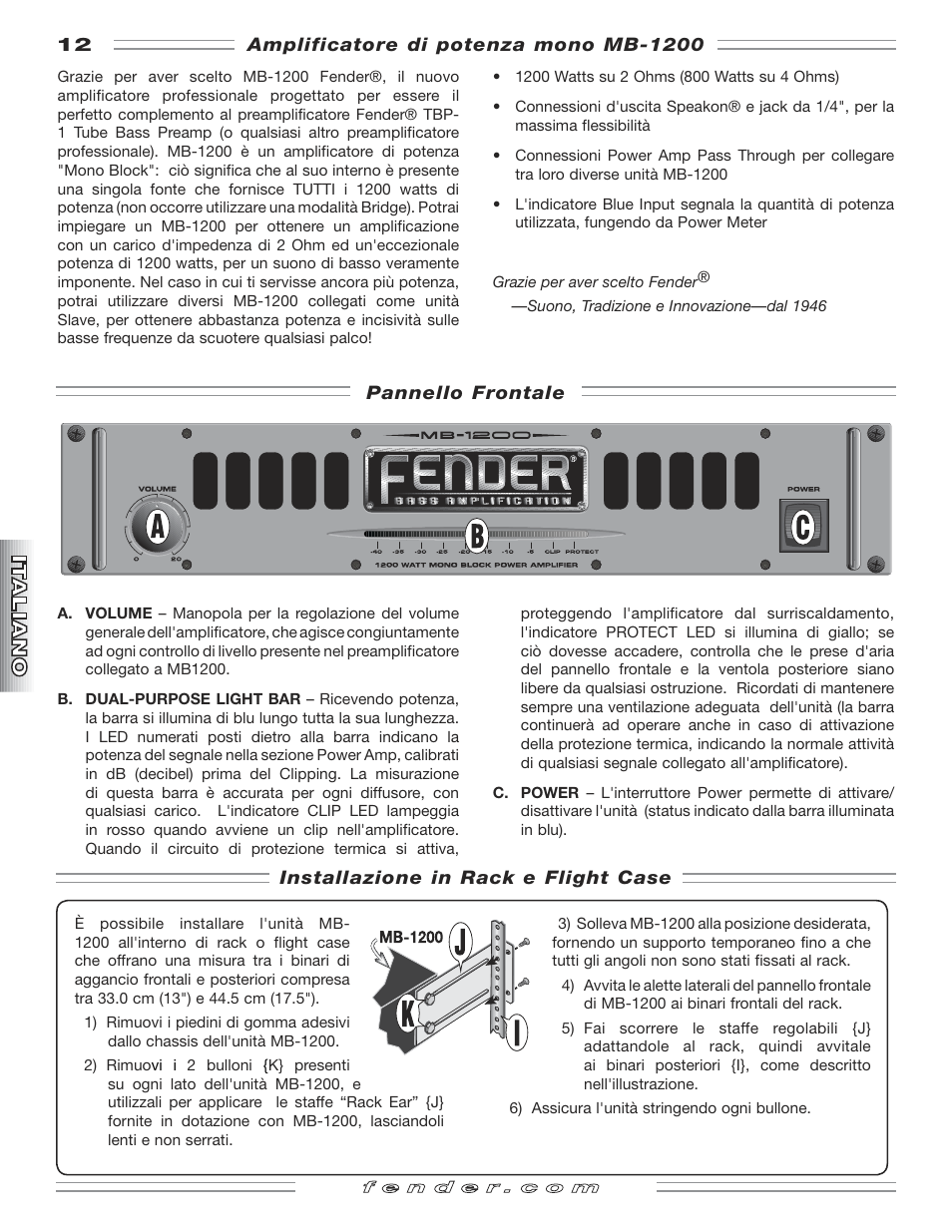 Fender MB-1200 User Manual | Page 12 / 20