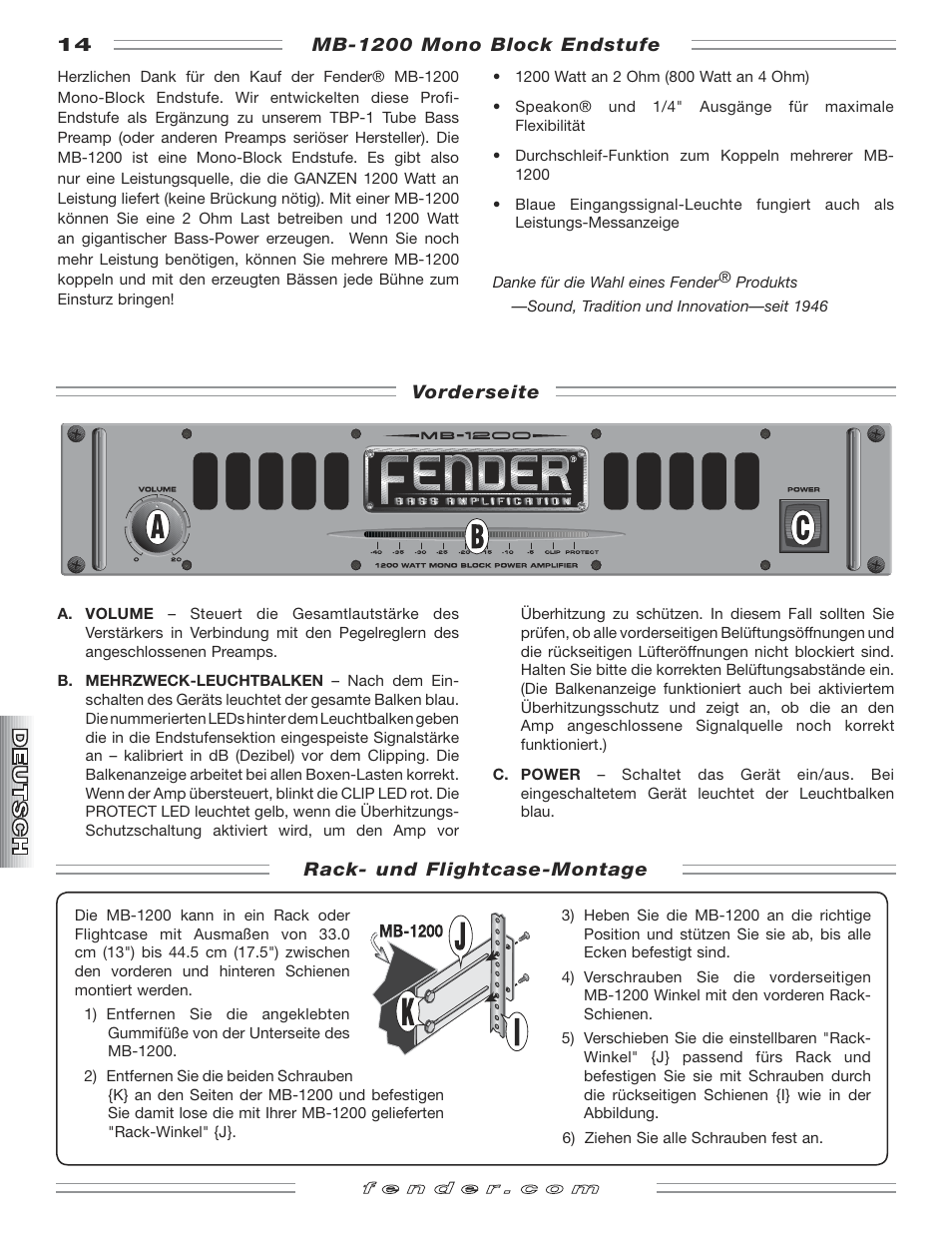 Fender MB-1200 User Manual | Page 14 / 20