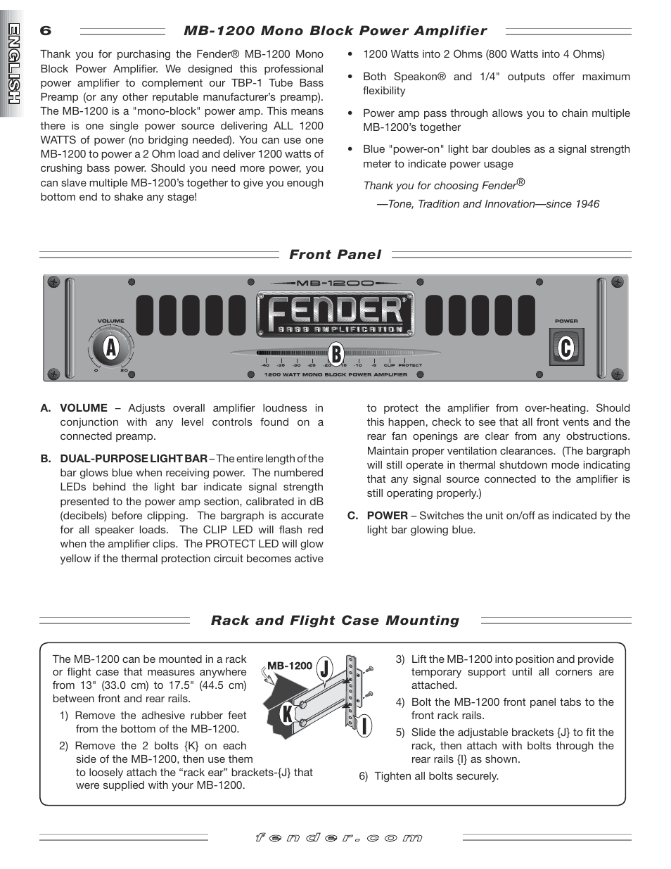 Fender MB-1200 User Manual | Page 6 / 20