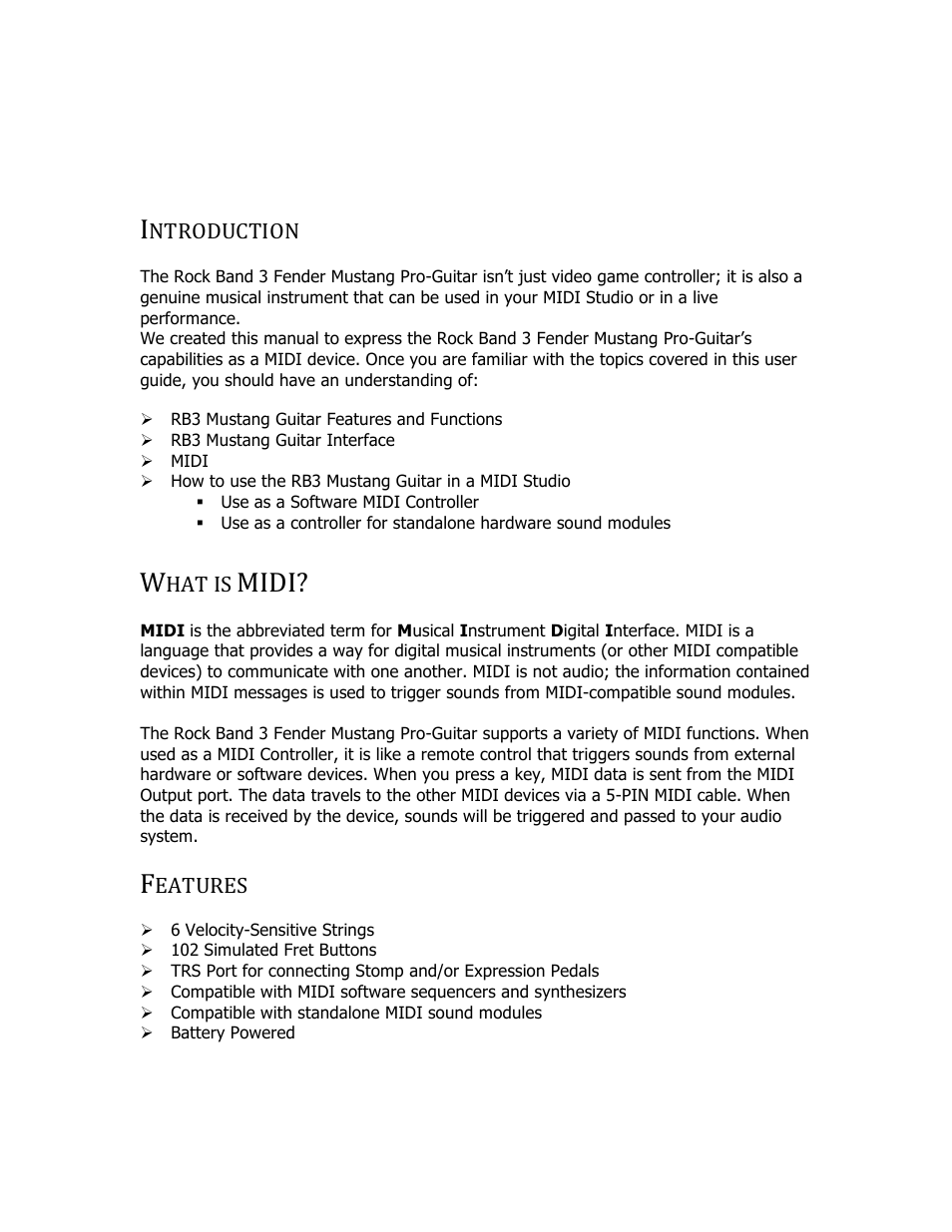 Midi | Rock Band Fender Mustang Pro-Guitar Rock Band 3 User Manual | Page 3 / 13