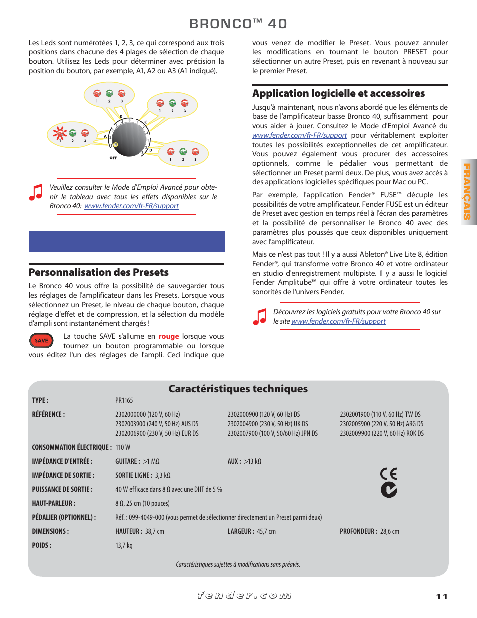 Avancé | Fender Bronko 40 (Quick start guide) User Manual | Page 11 / 22