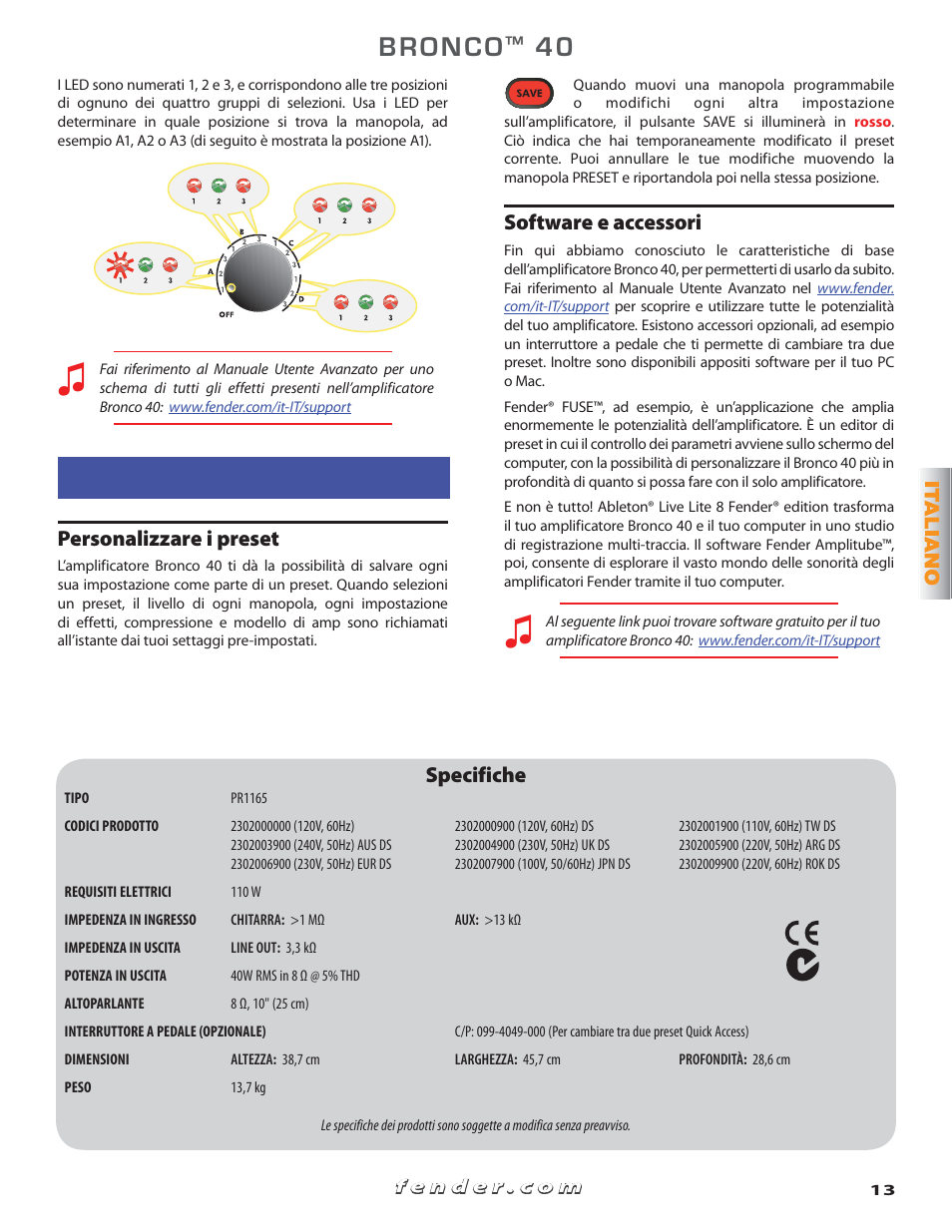 Avanzate | Fender Bronko 40 (Quick start guide) User Manual | Page 13 / 22
