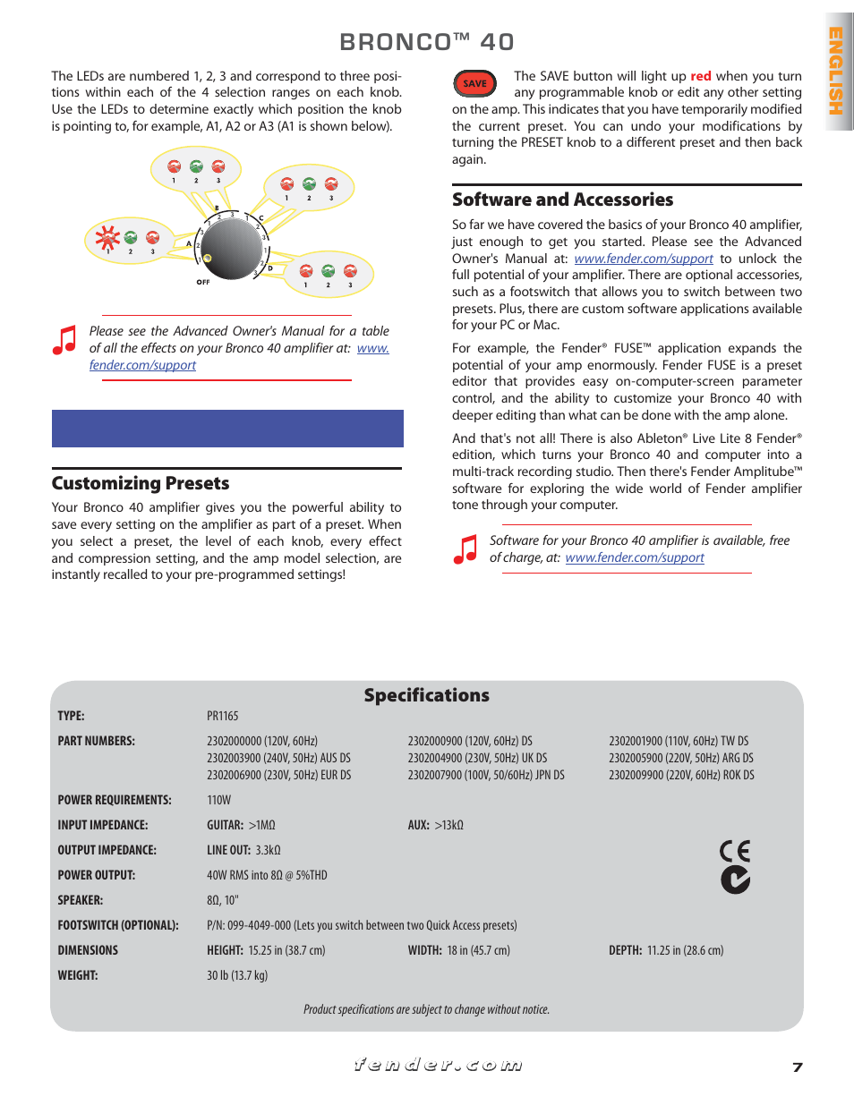Advanced | Fender Bronko 40 (Quick start guide) User Manual | Page 7 / 22