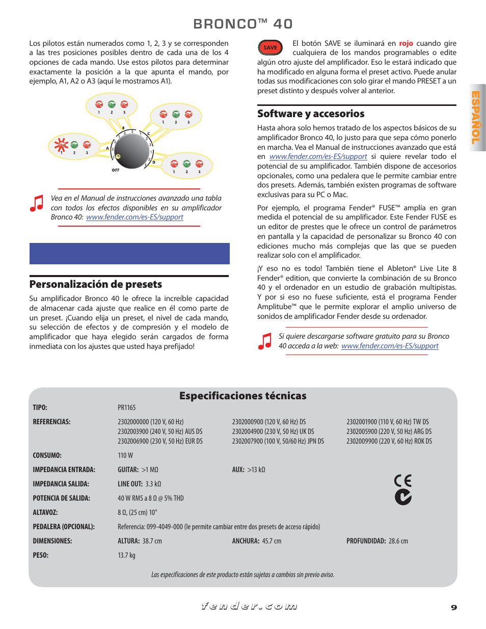 Opciones avanzadas | Fender Bronko 40 (Quick start guide) User Manual | Page 9 / 22
