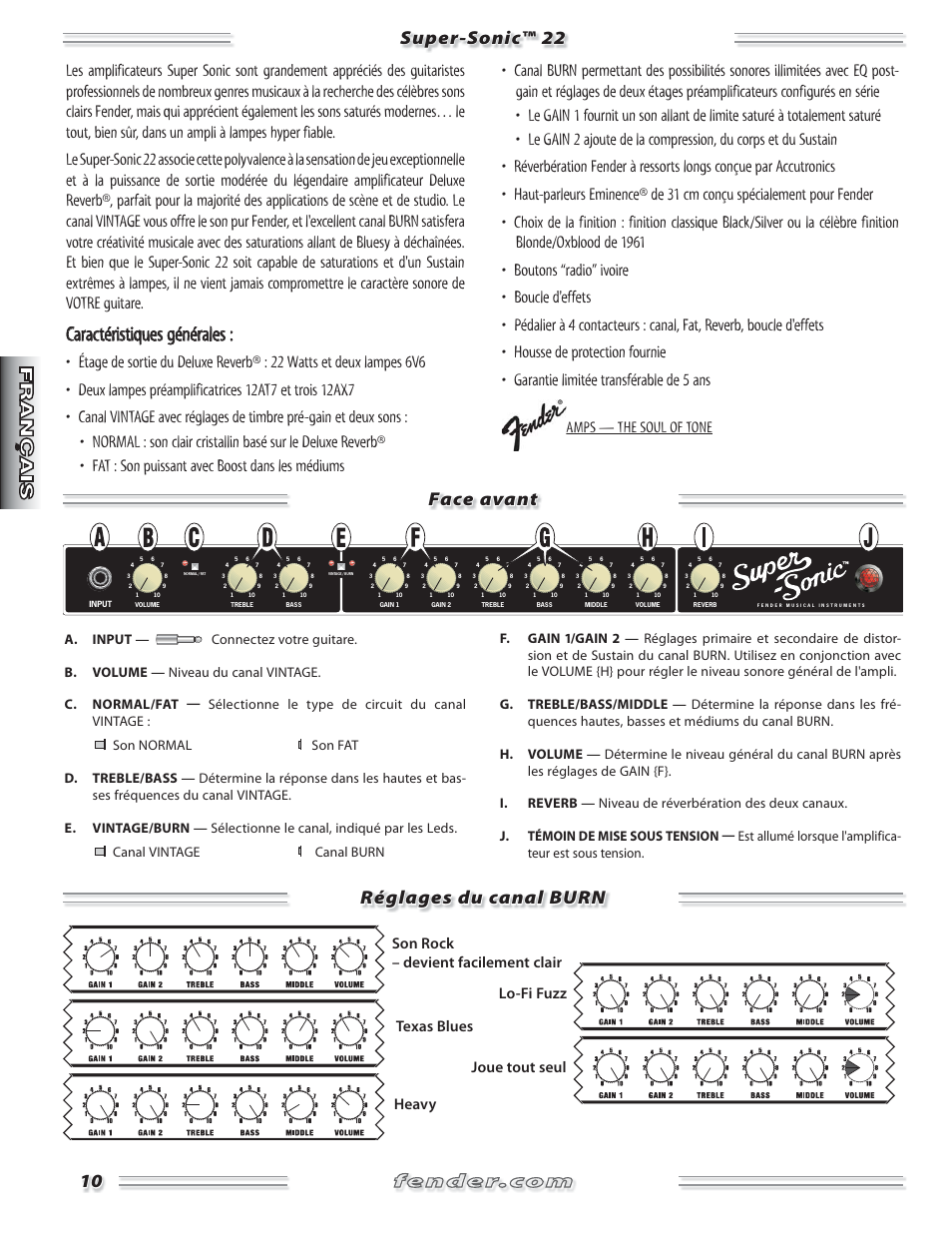 Caractéristiques générales, Amps — the soul of tone | Fender Super Sonic 22 User Manual | Page 10 / 20