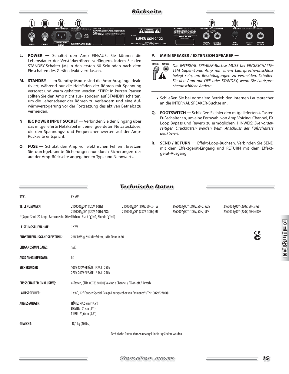 Fender Super Sonic 22 User Manual | Page 15 / 20