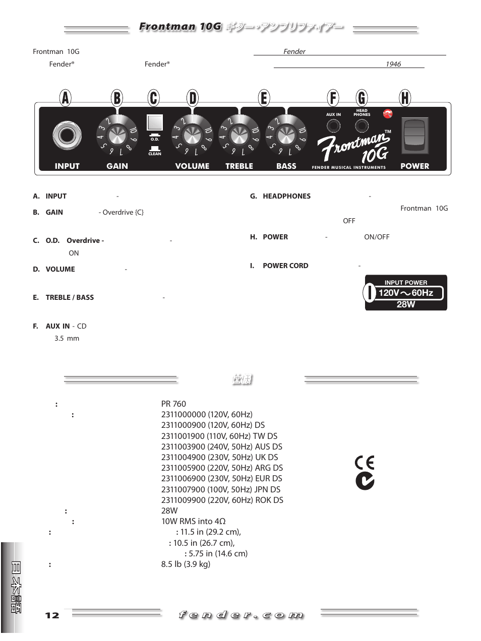 Frontman 10g | Fender Frontman 10G User Manual | Page 12 / 16