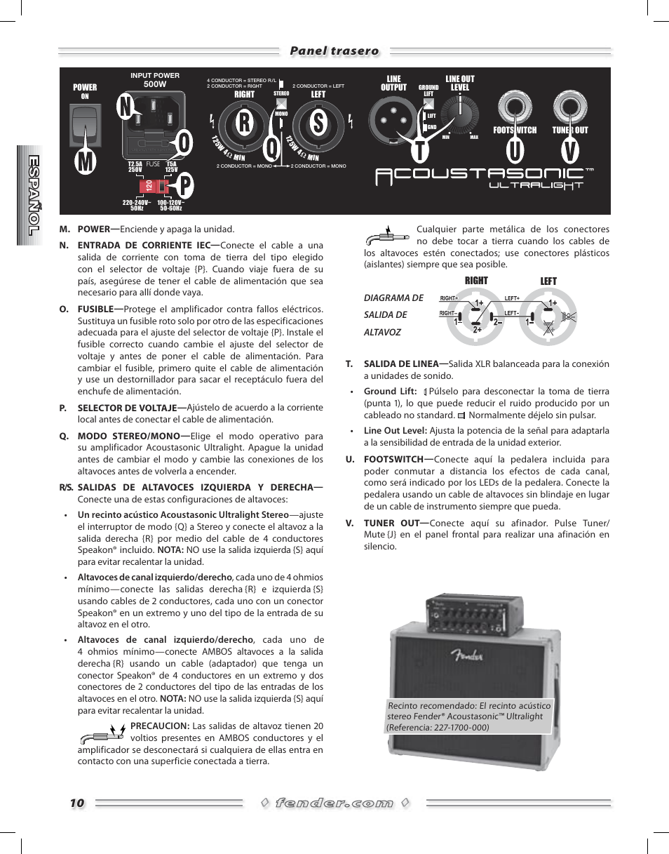 Panel trasero | Fender Acoustasonic Ultralight User Manual | Page 10 / 28